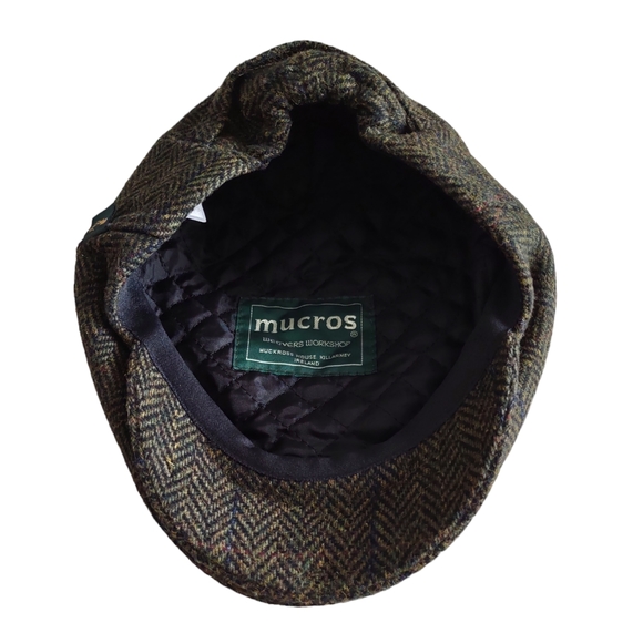 Mucros XXS Trinity Kids Tweed 100% Wool Green Herringbone Ireland Flat Cap - Picture 6 of 16